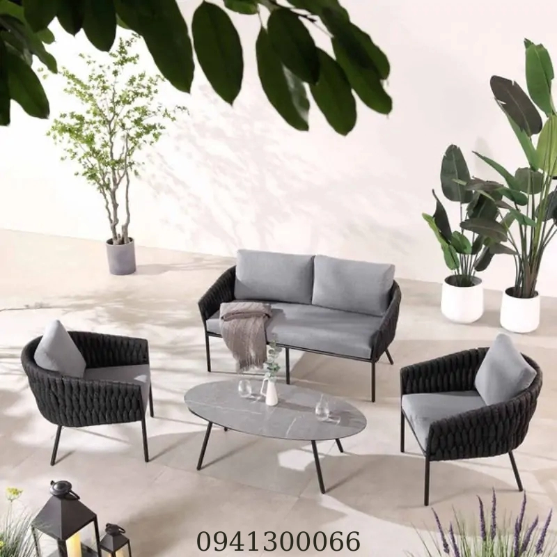 Lỗi 404 bộ sofa khung nhôm đan dây 1 1719 - BỘ SOFA KHUNG NHÔM ĐEN ĐAN DÂY